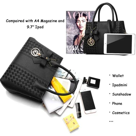 Women's Black Fashion Ladies Pu Leather Top Handle Satchel Shoulder Tote Bags